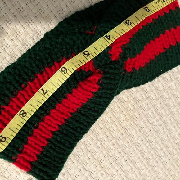 HandKnit Winter twisted Headband Red and Green Striped Size M/L warm ears - Picture 5 of 7